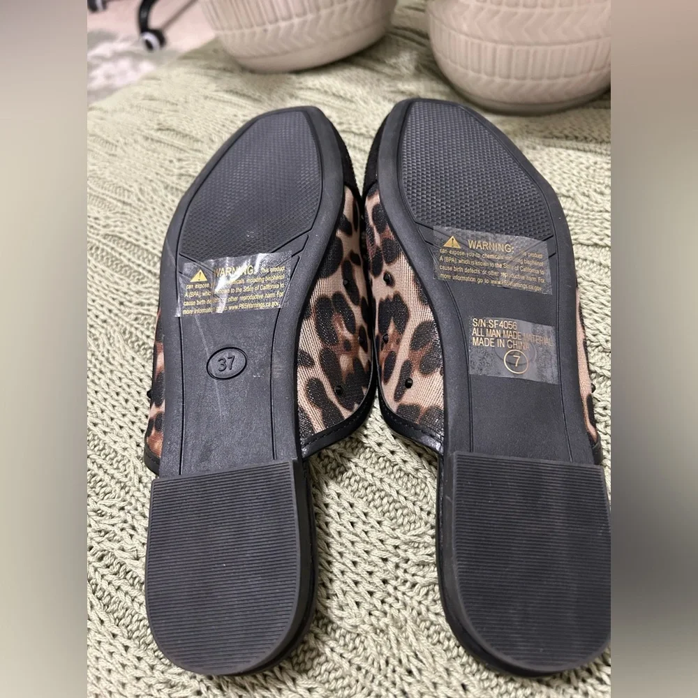 Women's Black Leopard Mesh Slip-On Mules Size 7 - Picture 4 of 4